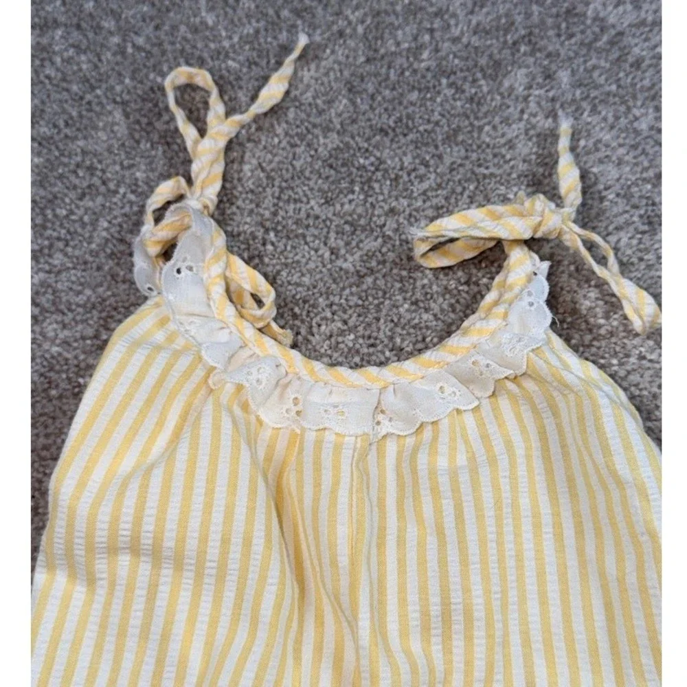 Vintage Carters Yellow Striped Seersucker Giraffe Jumpsuit 2T Made in USA